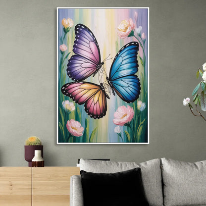 Affectionate Butterfly Kiss Sitting Room - White Canvas Wall Art
