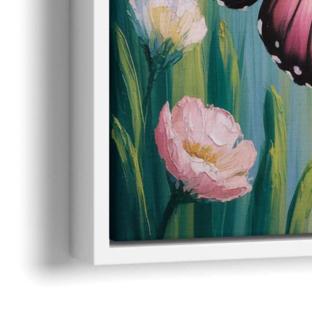Affectionate Butterfly Kiss - Close-Up White Frame Canvas