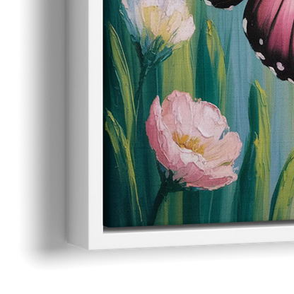 Affectionate Butterfly Kiss - Close-Up White Frame Canvas