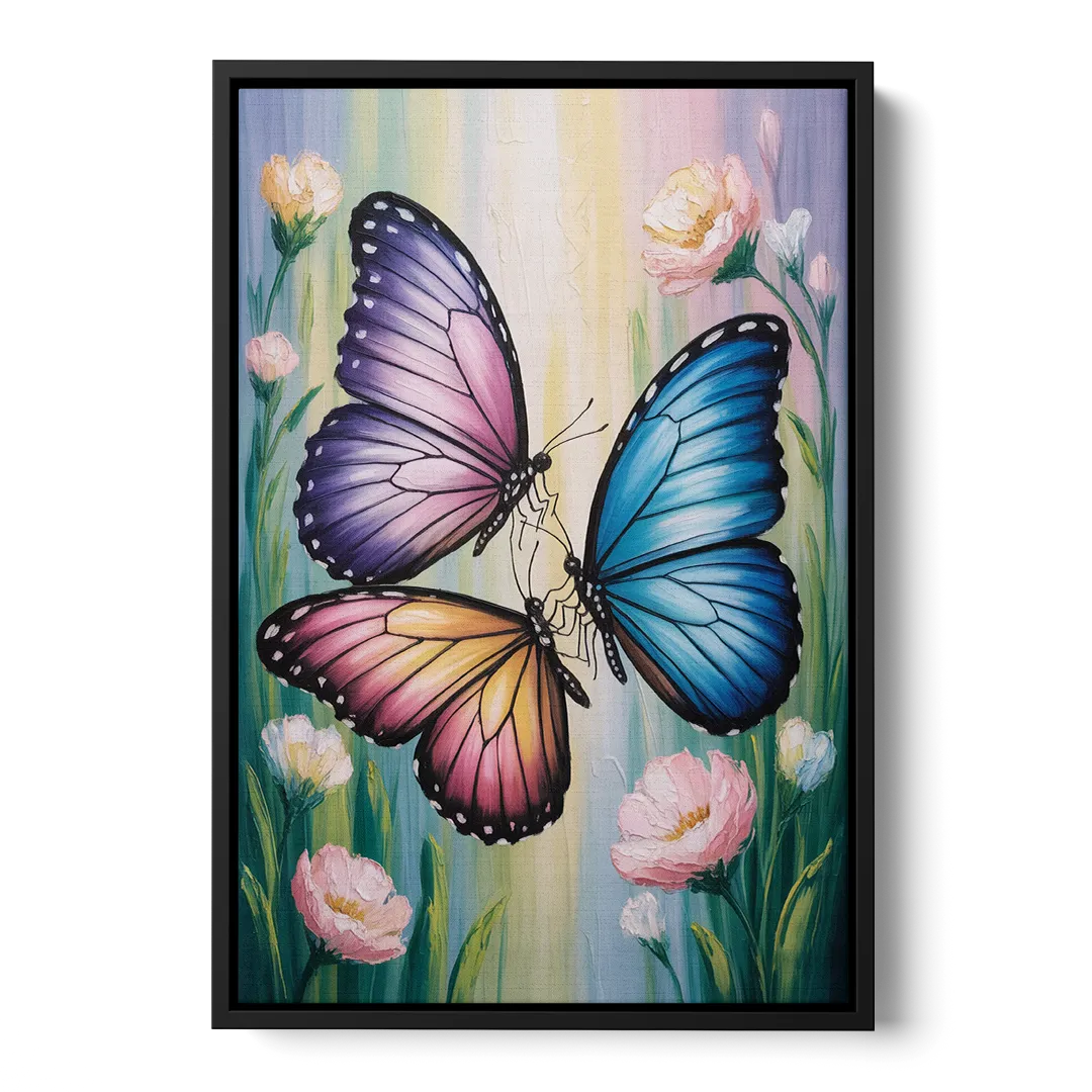 Affectionate Butterfly Kiss Front - Black Canvas Wall Art