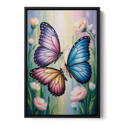 Affectionate Butterfly Kiss Front - Black Canvas Wall Art