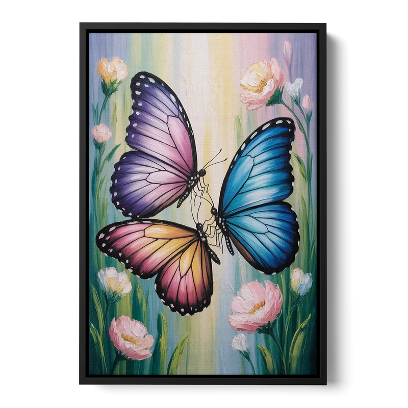 Affectionate Butterfly Kiss Front - Black Canvas Wall Art