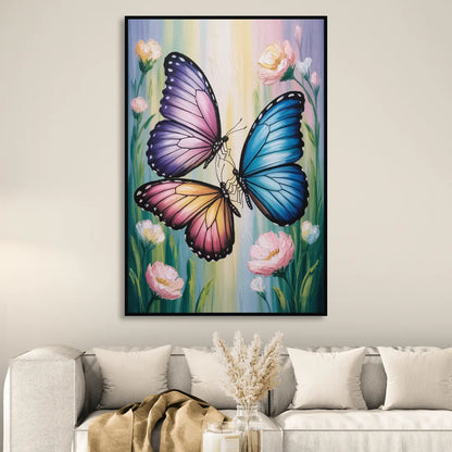Affectionate Butterfly Kiss Living Room - Black Canvas Wall Art