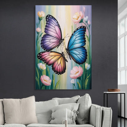 Affectionate Butterfly Kiss Living Room - Canvas Wall Art