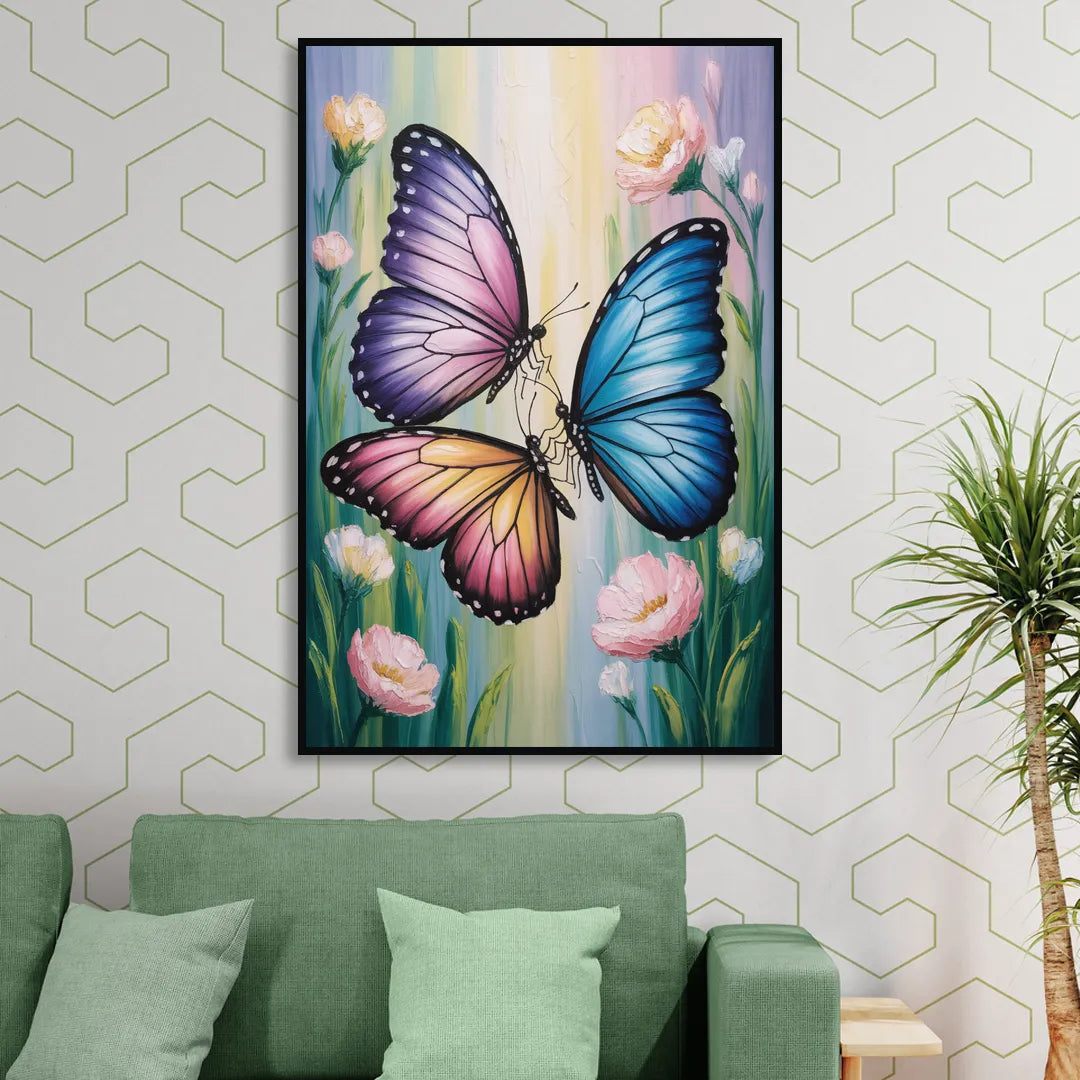 Affectionate Butterfly Kiss Sitting Room - Black Canvas Wall Art