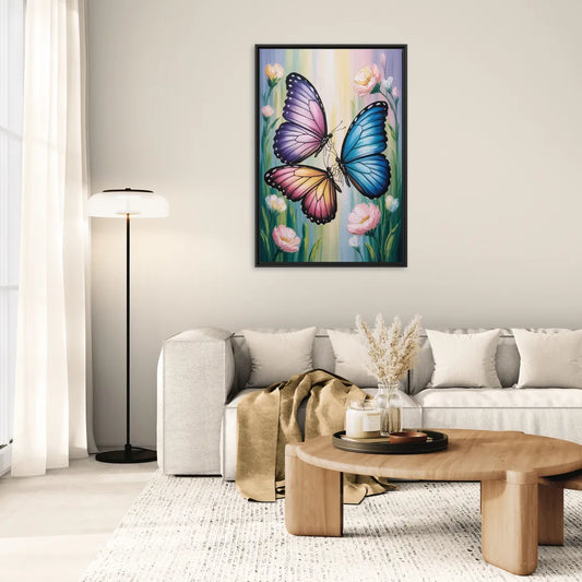Affectionate Butterfly Kiss - Living Room Black Frame Canvas