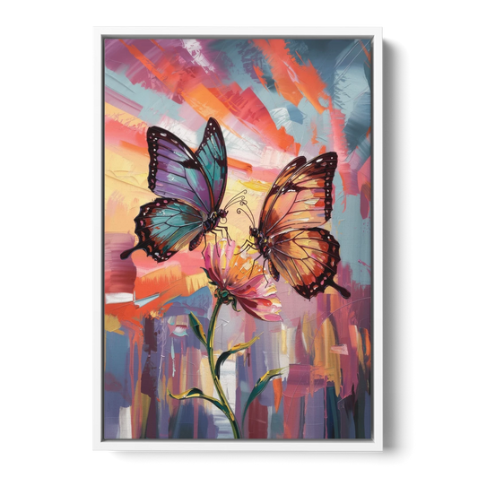 Affectionate Butterfly Kiss - White Framed Canvas Wall Art - Front