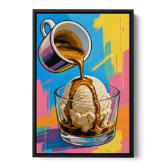 Affogato Espresso Pour in Pop Color - Black Framed Canvas Wall Art - Front