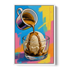 Affogato Espresso Pour in Pop Color - White Framed Canvas Wall Art - Front