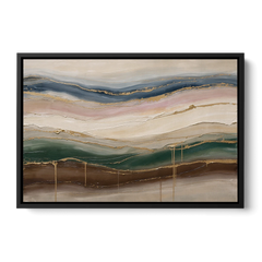 Agate Bands in Forest Green and Gold - Black Framed Canvas Wall Art - Front