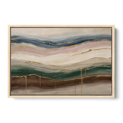 Agate Bands in Forest Green and Gold - Oak Framed Canvas Wall Art - Front