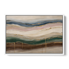 Agate Bands in Forest Green and Gold - White Framed Canvas Wall Art - Front