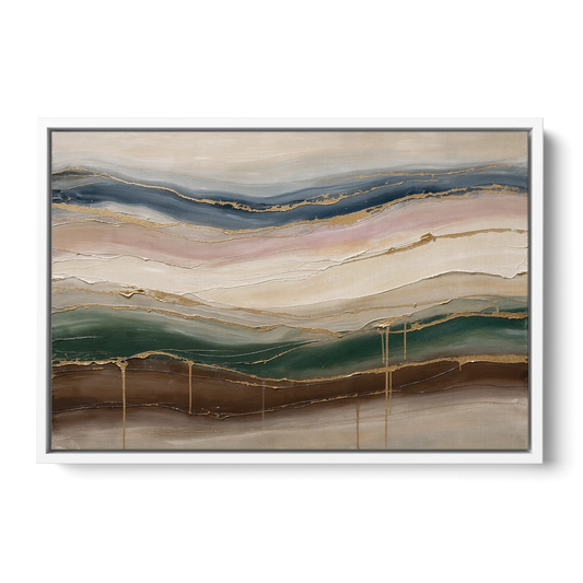 Agate Bands in Forest Green and Gold - White Framed Canvas Wall Art - Front