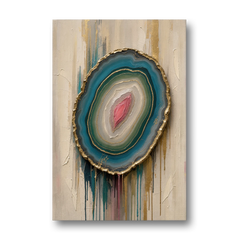 Agate Slice with Gold Rim and Teal Drips - Canvas Wall Art - Front