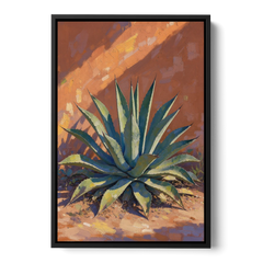 Agave Painting Against a Sunlit Adobe Wall - Black Framed Canvas Wall Art - Front