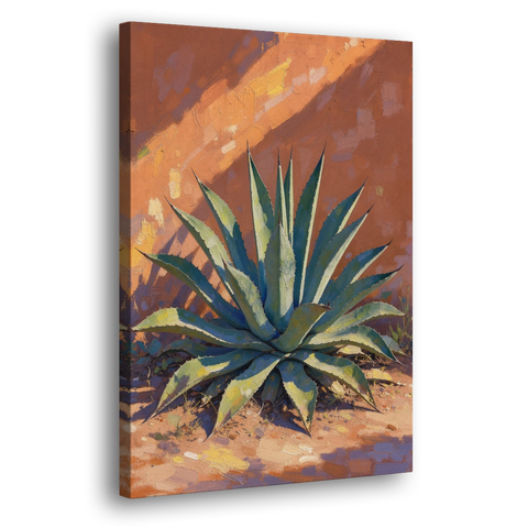 Agave Painting Against a Sunlit Adobe Wall - Canvas Wall Art - Side