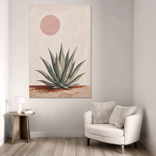 Agave Rosette Under a Blush Pink Sun - Canvas Wall Art - Sofa - 40x60