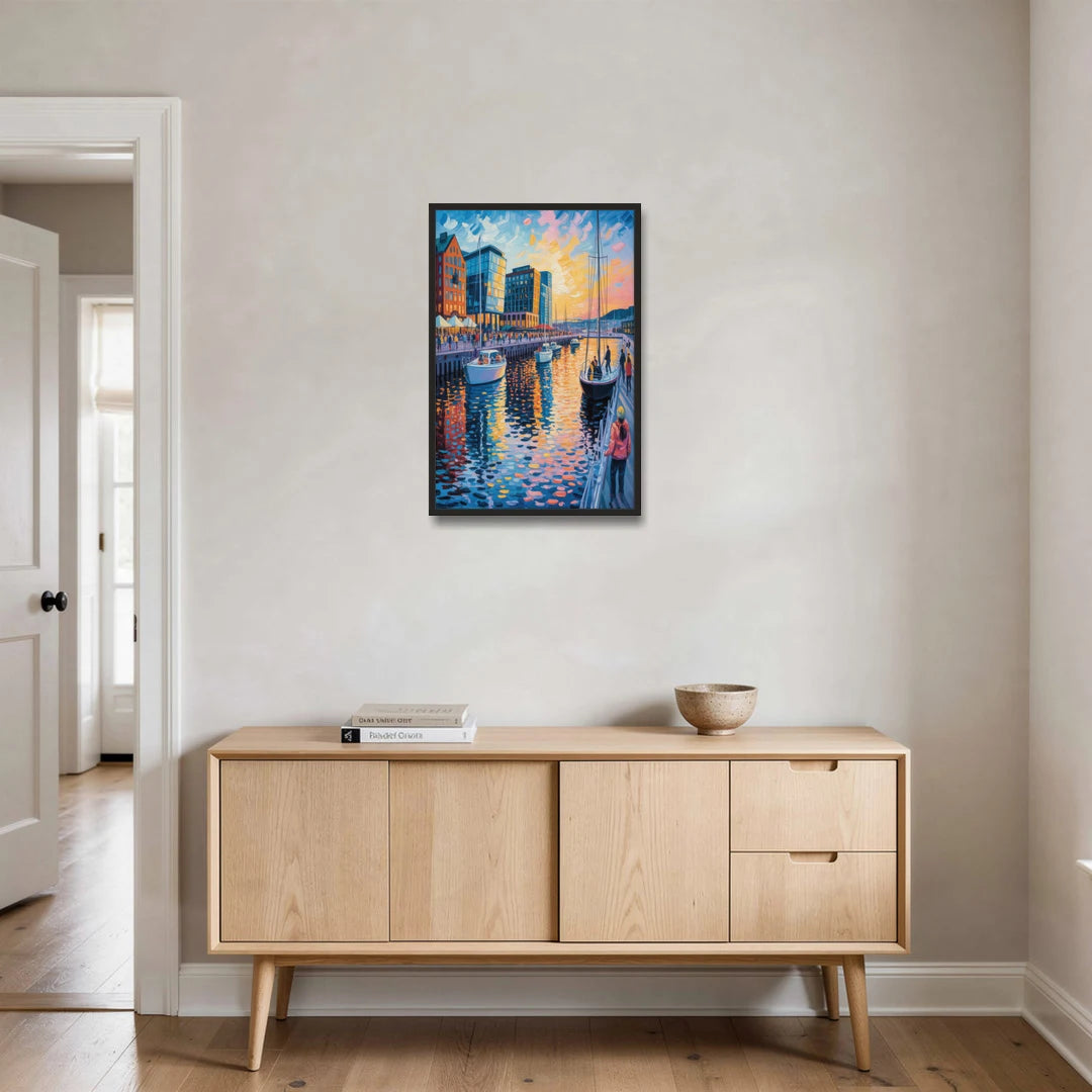 Aker Brygge Vibes - Black Framed Canvas Wall Art - Coffee Table - 20x30