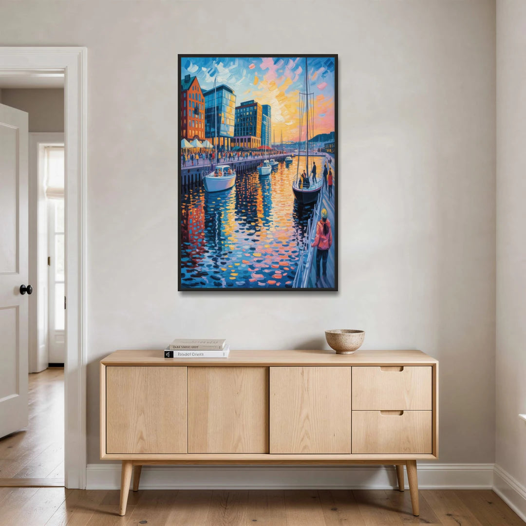Aker Brygge Vibes - Black Framed Canvas Wall Art - Coffee Table - 32x48