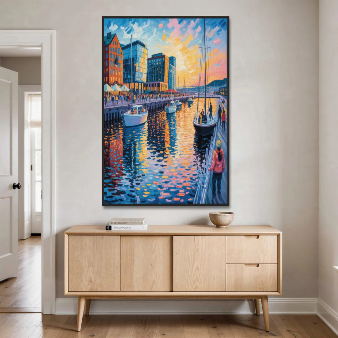Aker Brygge Vibes - Black Framed Canvas Wall Art - Coffee Table - 40x60