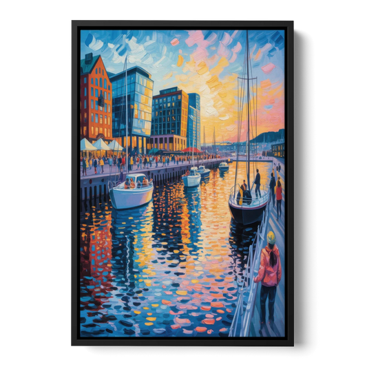 Aker Brygge Vibes - Black Framed Canvas Wall Art - Front