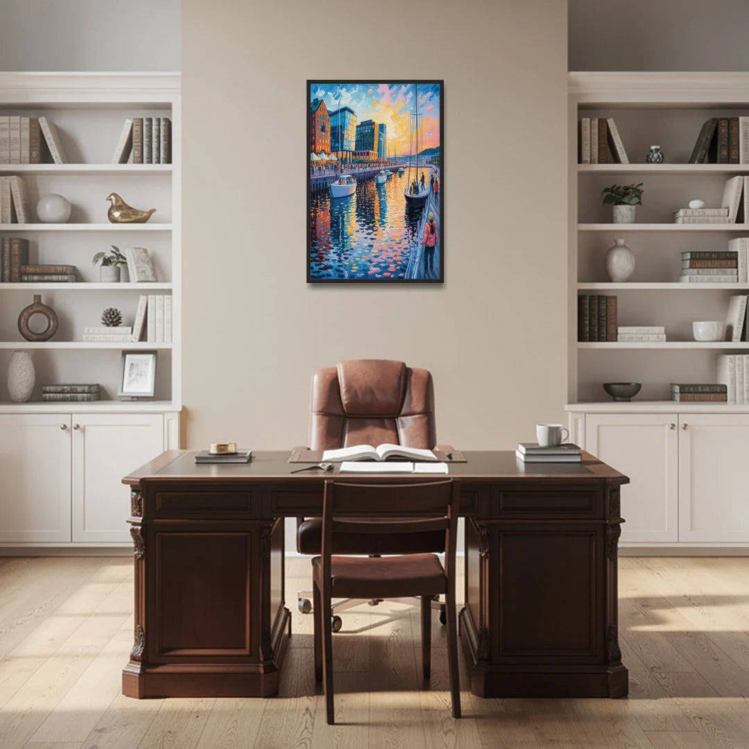 Aker Brygge Vibes - Black Framed Canvas Wall Art - Office - 24x36