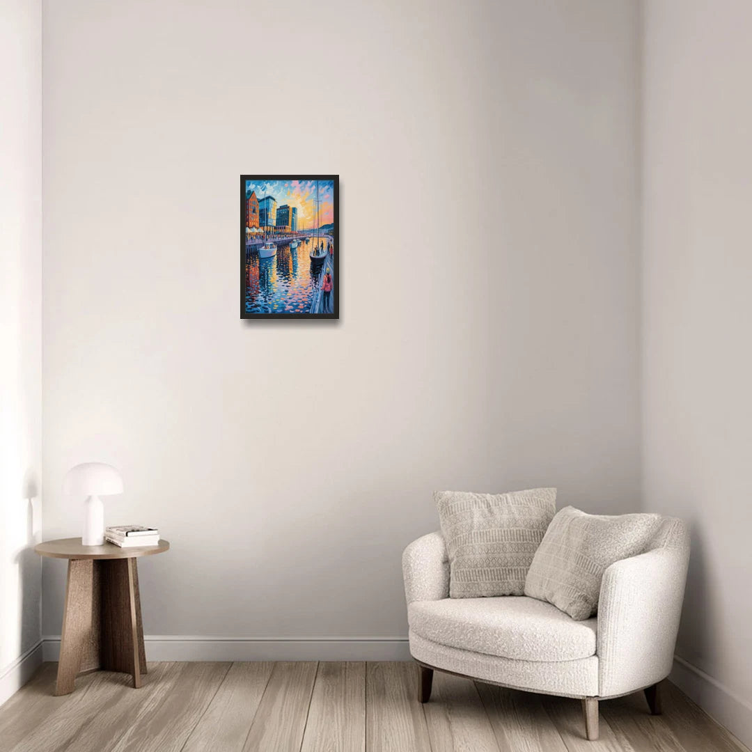 Aker Brygge Vibes - Black Framed Canvas Wall Art - Sofa - 12x18
