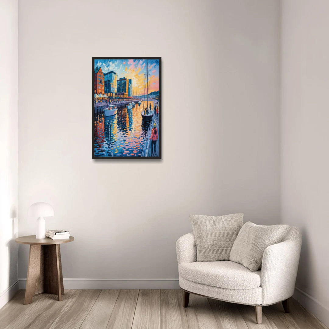 Aker Brygge Vibes - Black Framed Canvas Wall Art - Sofa - 20x30