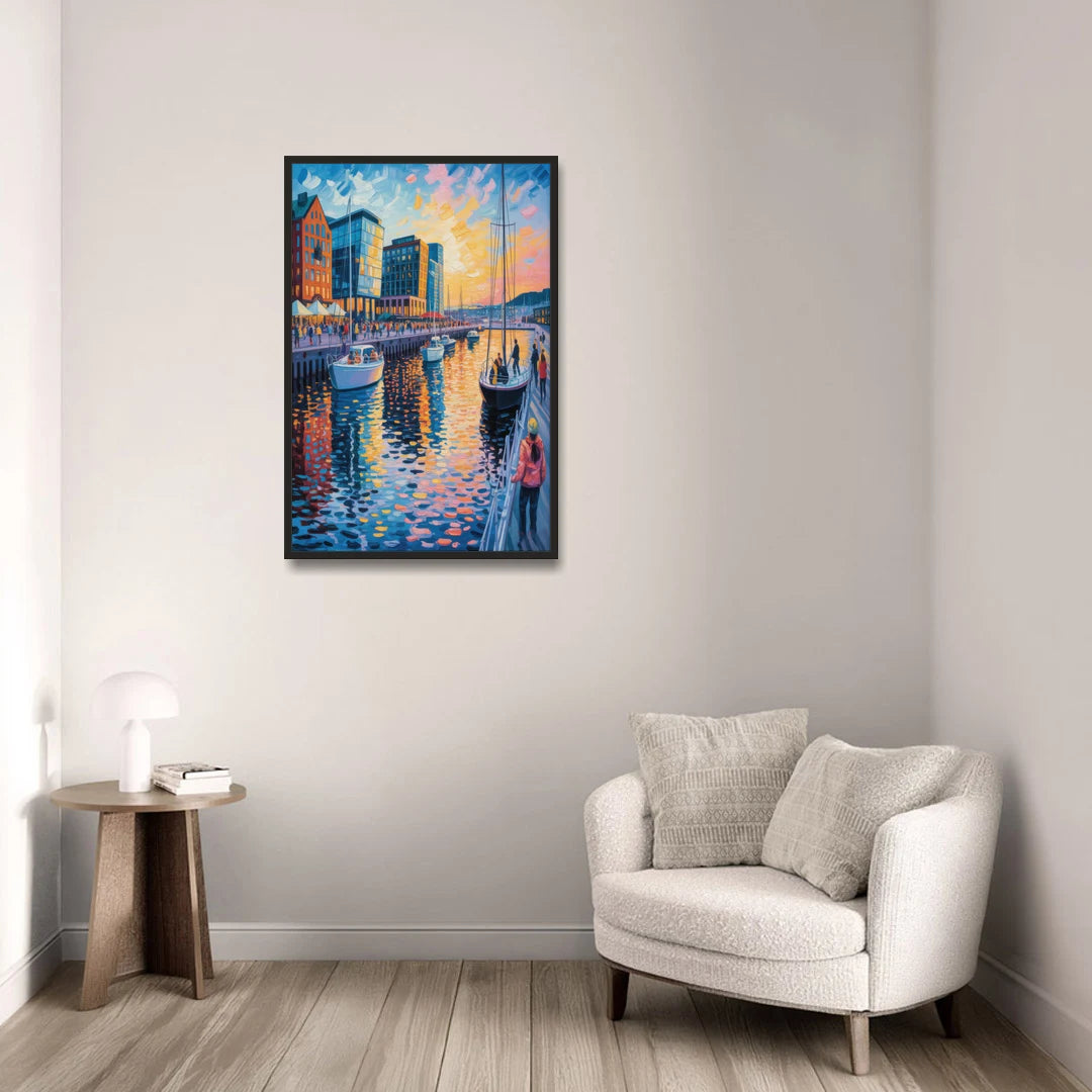 Aker Brygge Vibes - Black Framed Canvas Wall Art - Sofa - 24x36