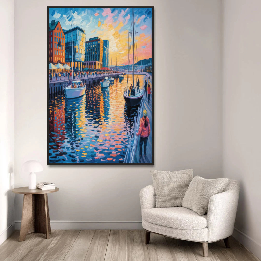 Aker Brygge Vibes - Black Framed Canvas Wall Art - Sofa - 40x60