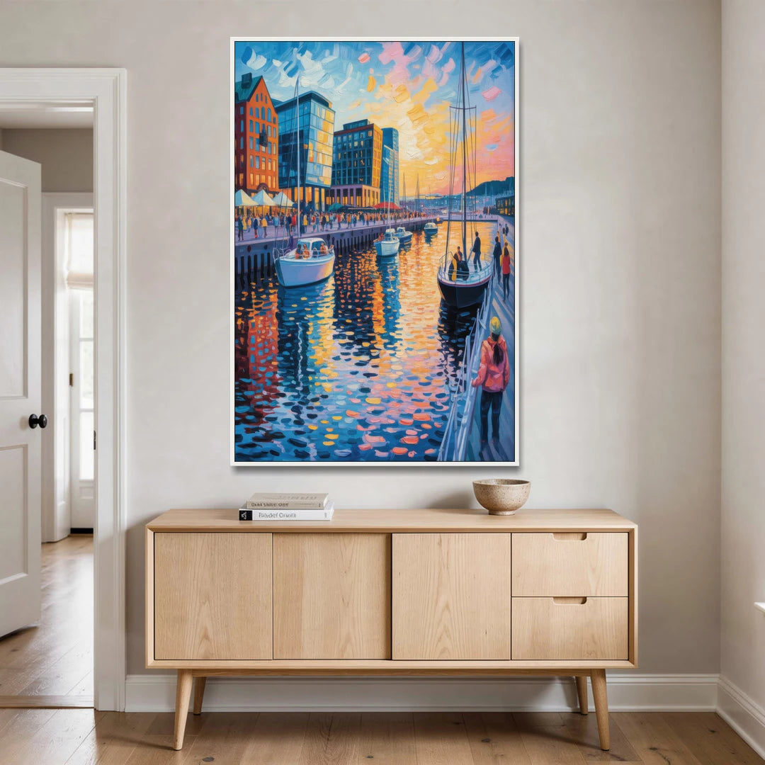 Aker Brygge Vibes - White Framed Canvas Wall Art - Coffee Table - 40x60