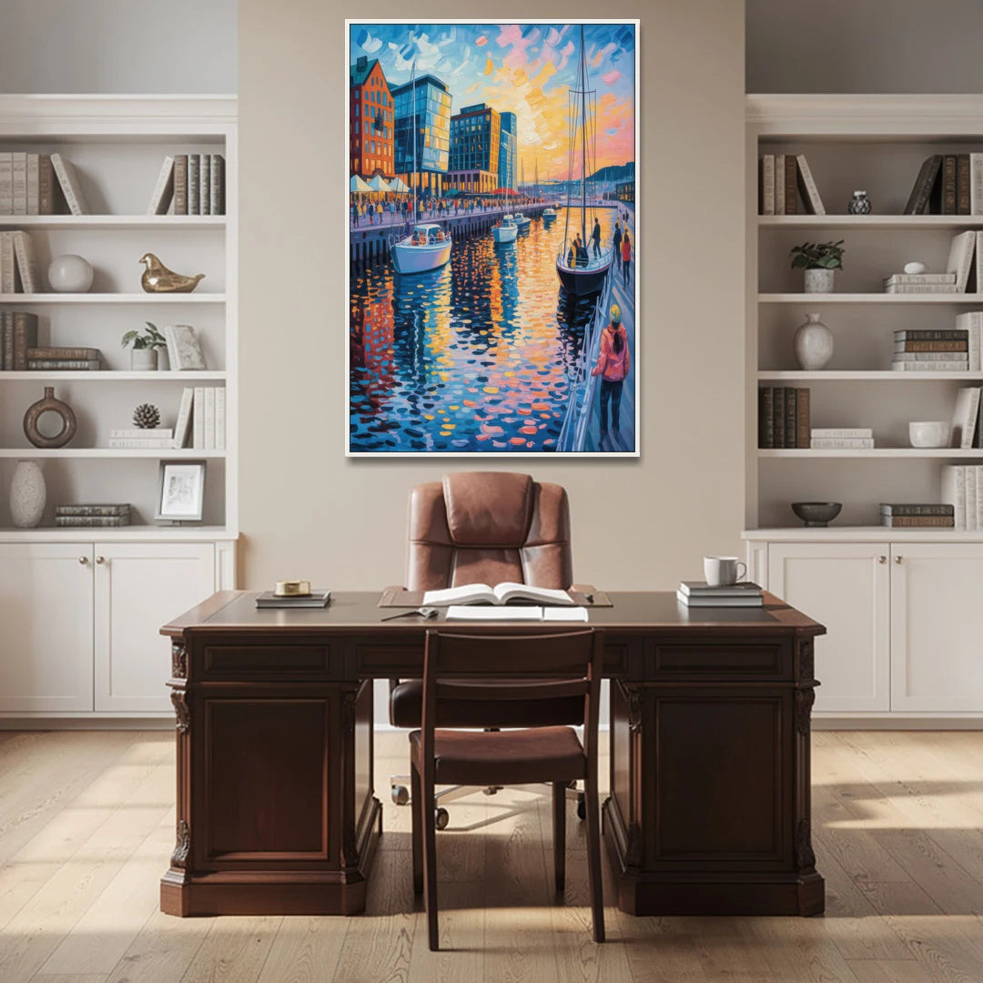 Aker Brygge Vibes - White Framed Canvas Wall Art - Office - 40x60