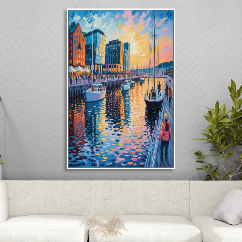 Aker Brygge Vibes Living Room - White Canvas Wall Art