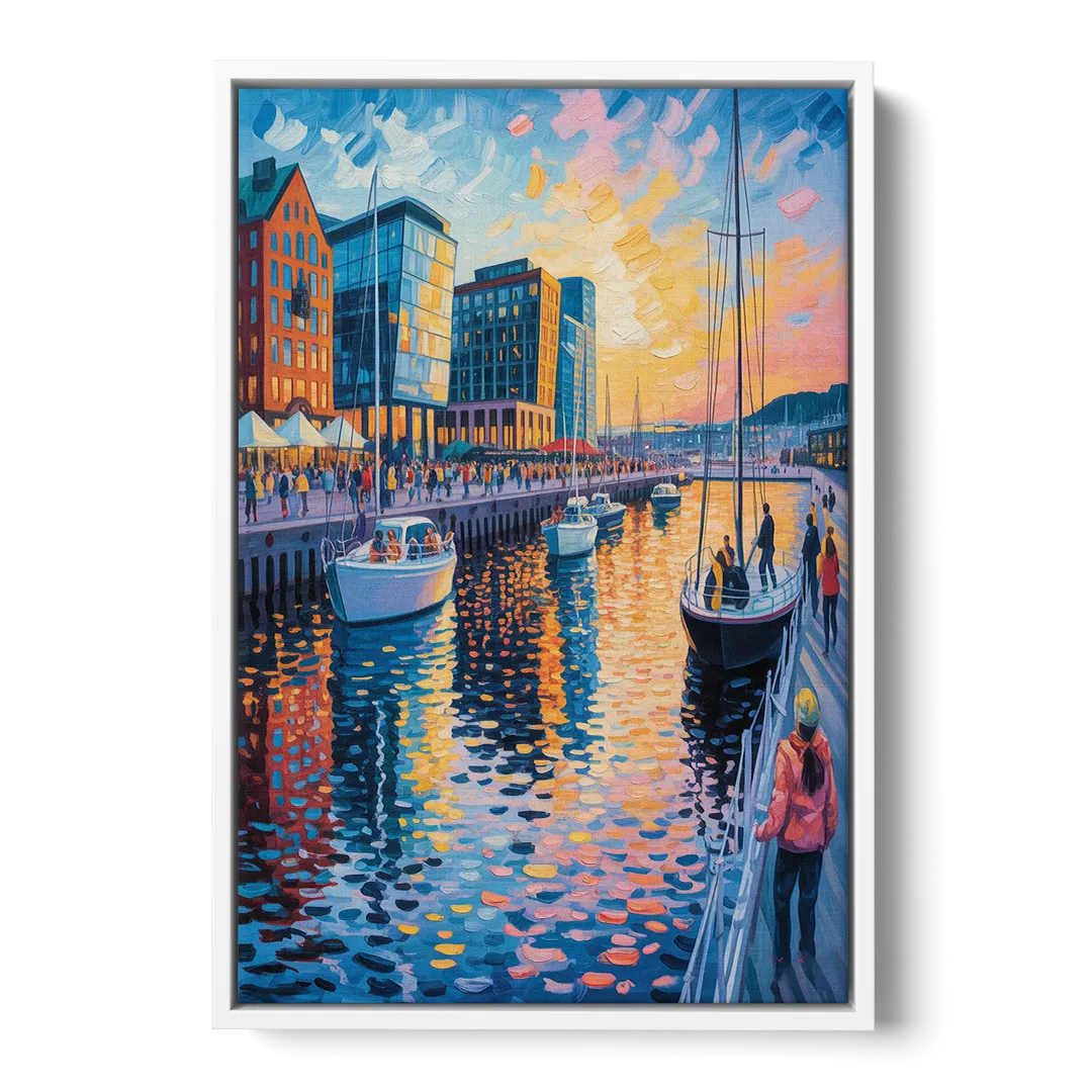 Aker Brygge Vibes Front - White Canvas Wall Art