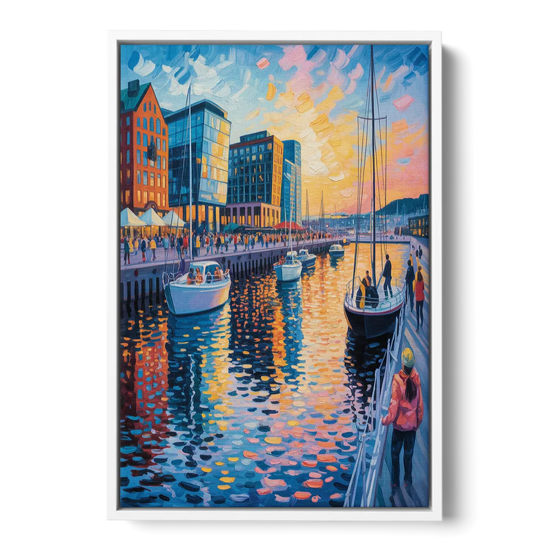 Aker Brygge Vibes Front - White Canvas Wall Art