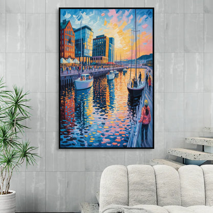 Aker Brygge Vibes Living Room - Black Canvas Wall Art