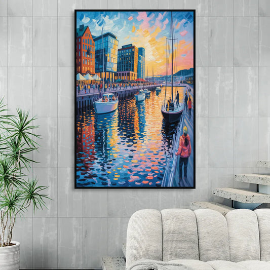 Aker Brygge Vibes Living Room - Black Canvas Wall Art