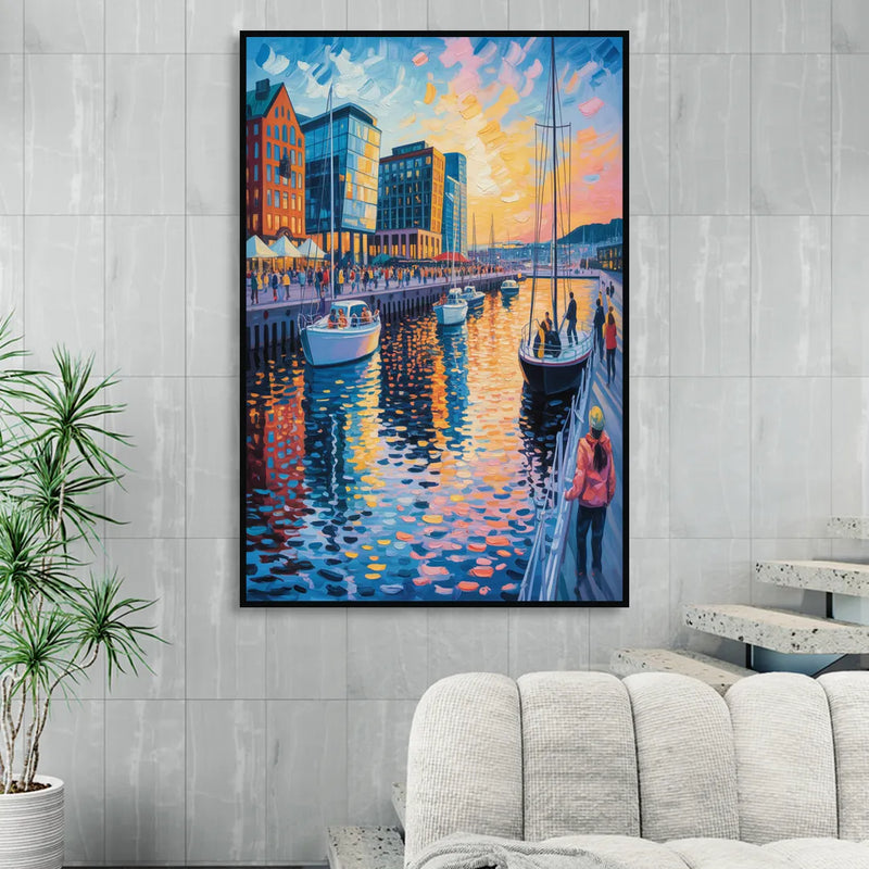 Aker Brygge Vibes Living Room - Black Canvas Wall Art