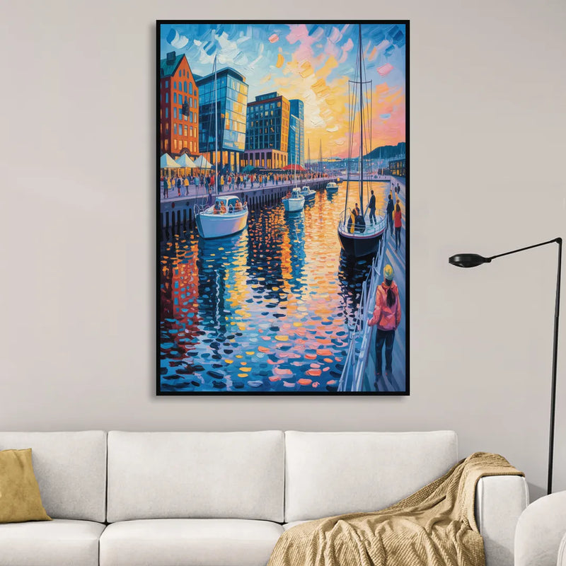 Aker Brygge Vibes Sitting Room - Black Canvas Wall Art