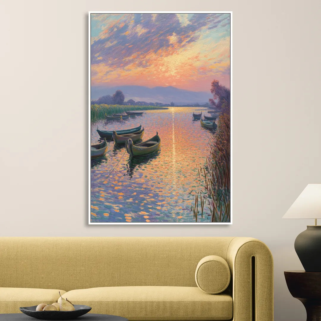 Albufera Sunset Sitting Room - White Canvas Wall Art