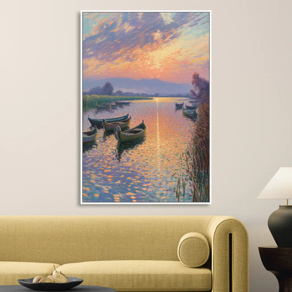 Albufera Sunset Sitting Room - White Canvas Wall Art