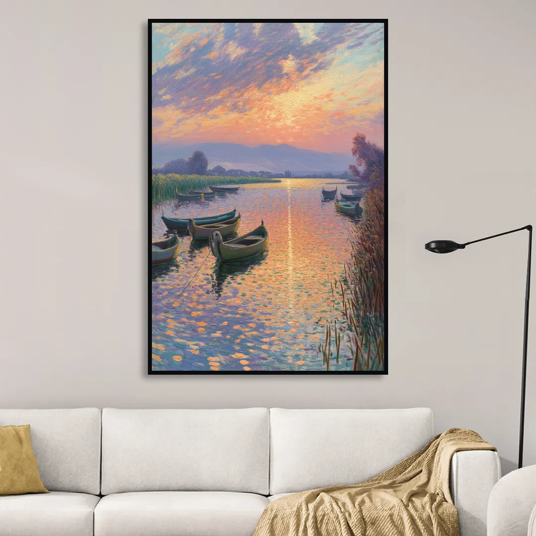 Albufera Sunset Living Room - Black Canvas Wall Art