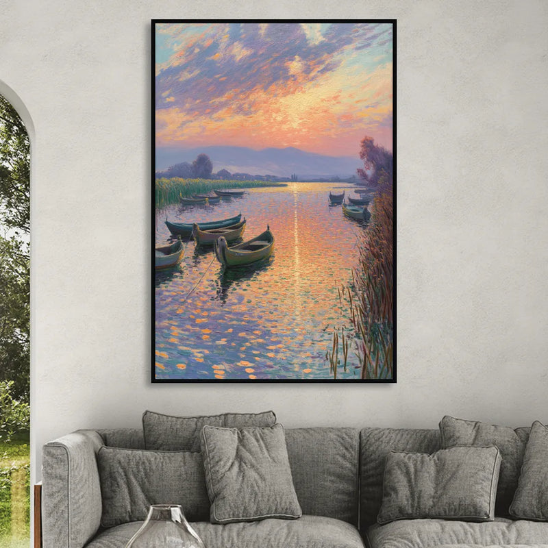 Albufera Sunset Sitting Room - Black Canvas Wall Art