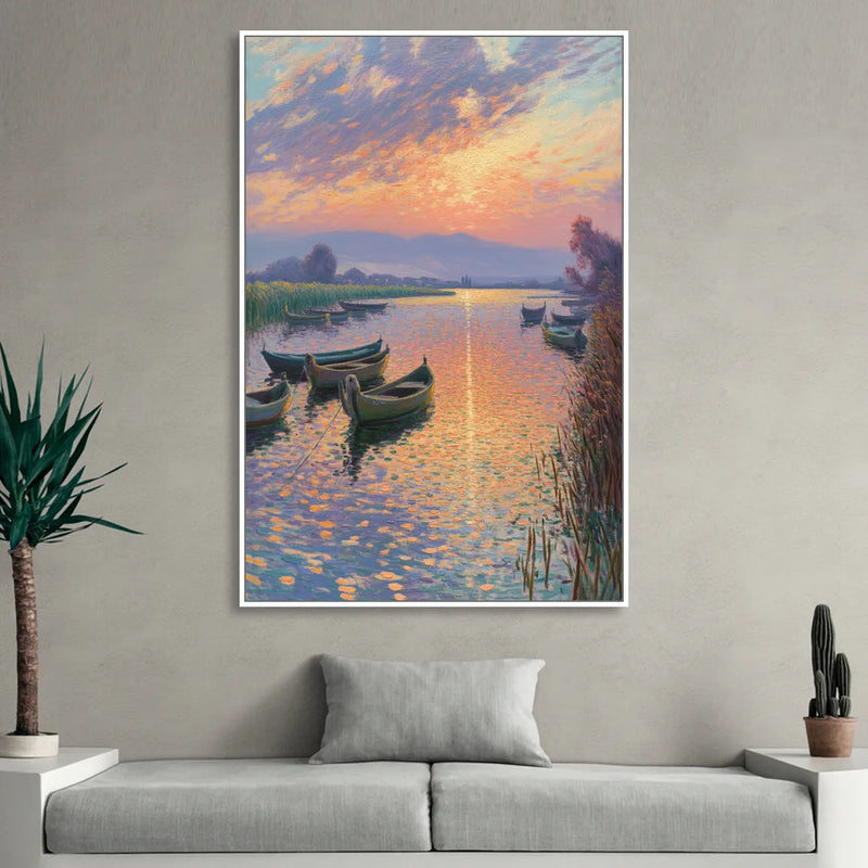 Albufera Sunset Living Room - White Canvas Wall Art