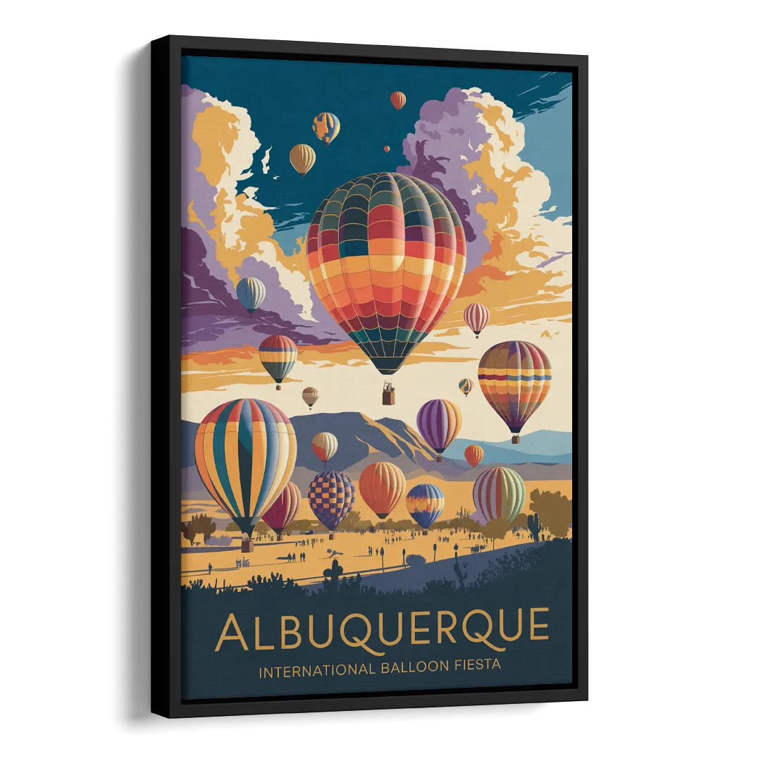Albuquerque Balloon Fiesta Side - Black Canvas Wall Art