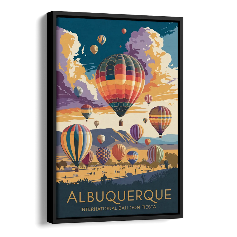 Albuquerque Balloon Fiesta Side - Black Canvas Wall Art