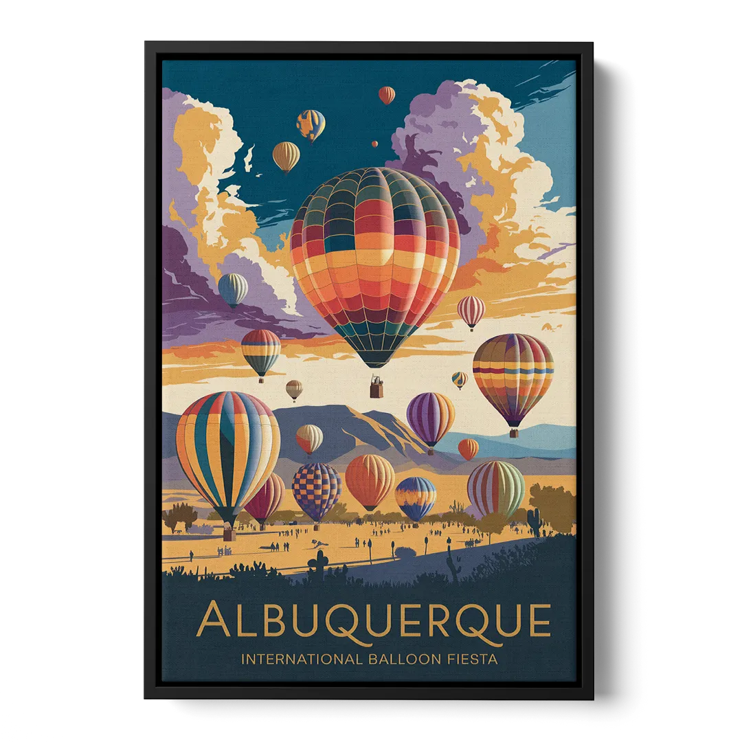 Albuquerque Balloon Fiesta Front - Black Canvas Wall Art