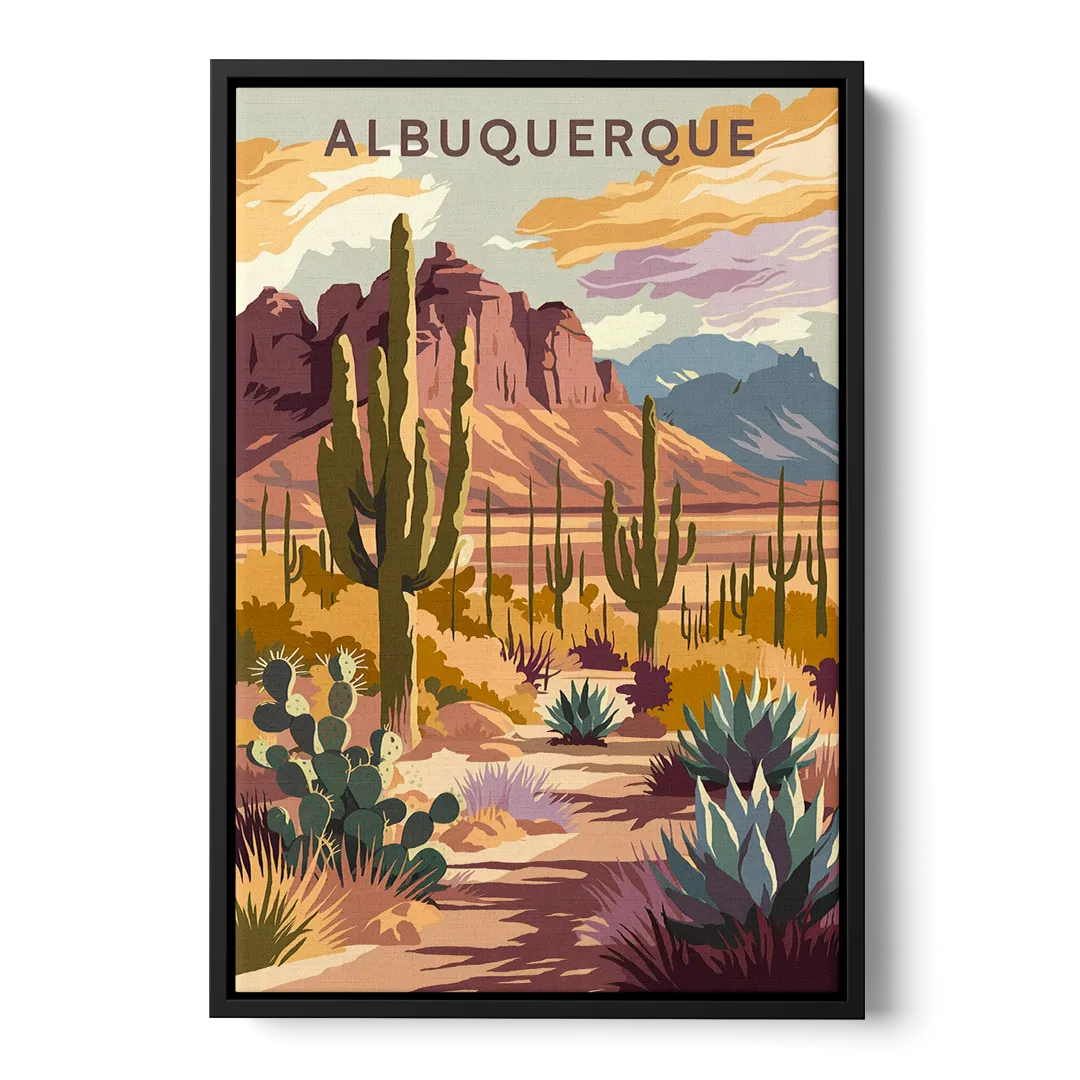 Albuquerque Desert Landscape Front - Black Canvas Wall Art