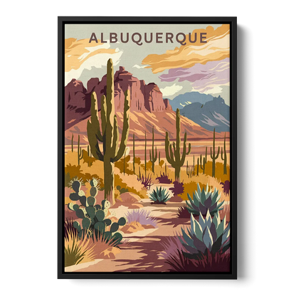 Albuquerque Desert Landscape Front - Black Canvas Wall Art