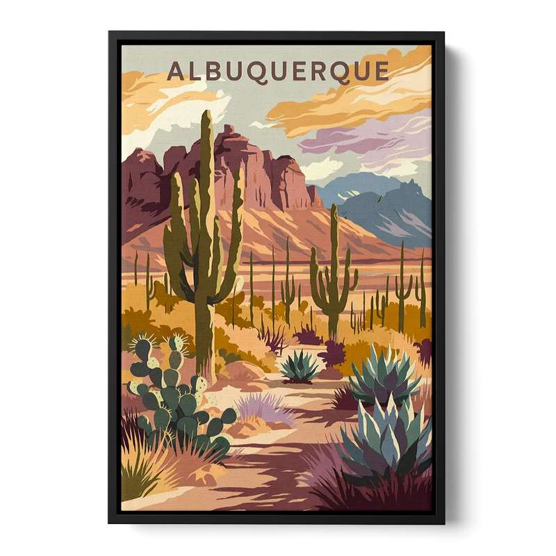 Albuquerque Desert Landscape Front - Black Canvas Wall Art